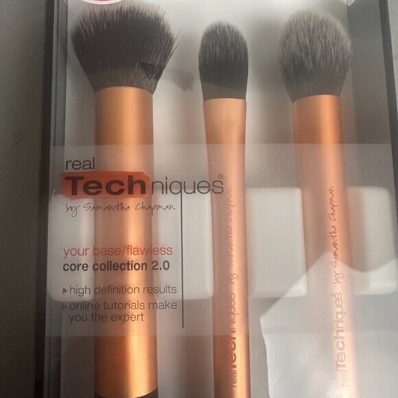 Real Techniques core collection Set of 3 Makeup Brushes stage makeup tech gold - Picture 2 of 4
